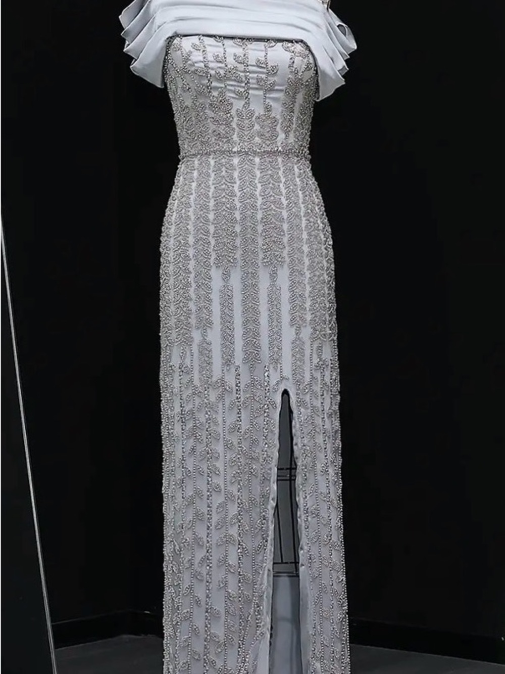 One-Shoulder Silver Embellished Evening Gown - Picture 5 of 5